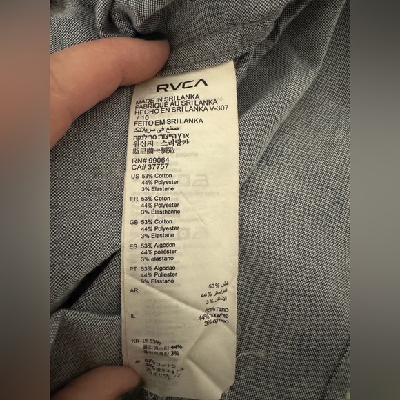 RVCA “That'll Do Floral” Stretch Short Sleeve Shirt Size Small Slim Fit Blue - Picture 10 of 11